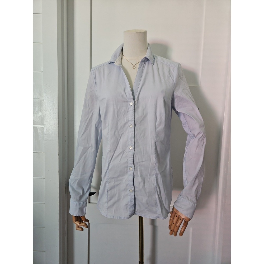 H&M Light Blue Button Down Shirt Size 12 Fitted Long Sleeve Blouse Workwear